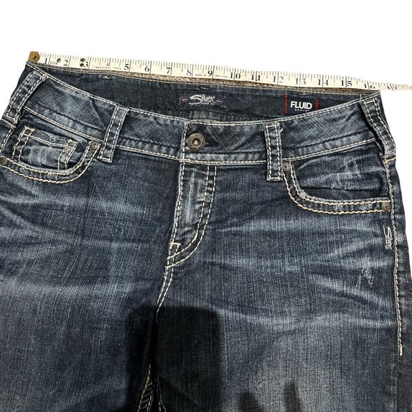 SILVER JEANS SUKI Mid Rise Size W31 L 30 Big Stitching Raw Hem 5 Pockets - Picture 7 of 12